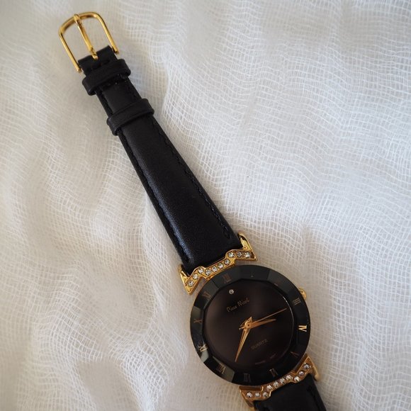 Pierre Nicol gold crystal lug faceted black leather watch - Picture 10 of 14